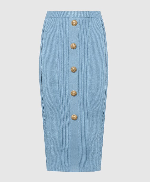 Light Blue Ribbed Two-Piece Crop Top Set with Gold Buttons