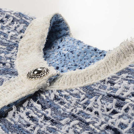 Blue tweed blazer with white accents