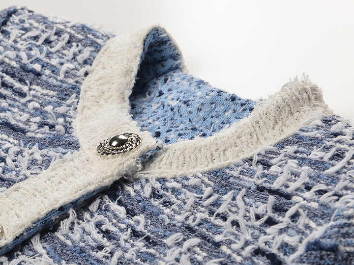 Blue tweed blazer with white accents