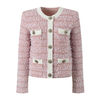 Blue tweed blazer with white accents