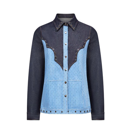 Jane wearing Blue Two-Tone Western Denim Jacket