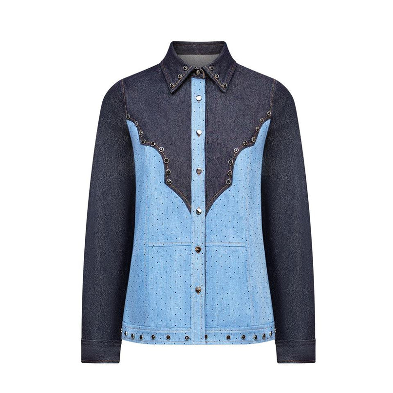 Jane wearing Blue Two-Tone Western Denim Jacket