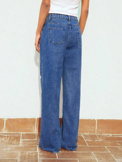 Blue Womens Jeans Embroidery Craft Slimming Straight Pants Low Rise Jeans Summer Denim