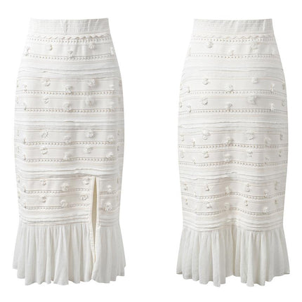 Boho White Embroidered Crop Top and Skirt Set