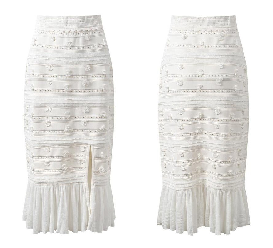 Boho White Embroidered Crop Top and Skirt Set