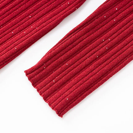 Bold Red Shimmering Ribbed Knit Dress
