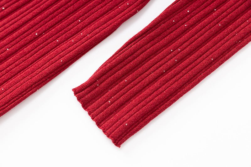 Bold Red Shimmering Ribbed Knit Dress