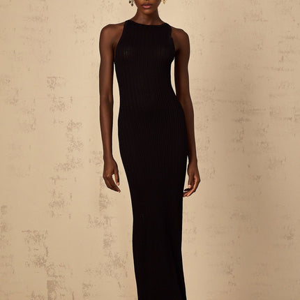 Bonnie Black Ribbed Knit Maxi Dress