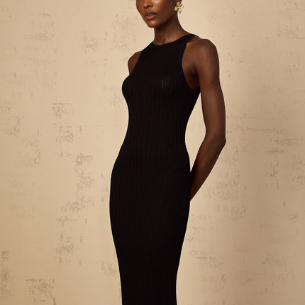 Bonnie Black Ribbed Knit Maxi Dress
