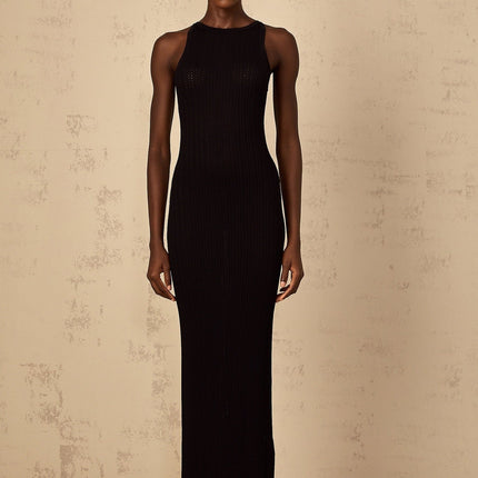 Bonnie Black Ribbed Knit Maxi Dress