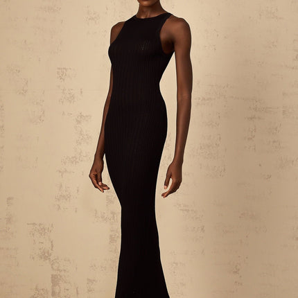 Bonnie Black Ribbed Knit Maxi Dress
