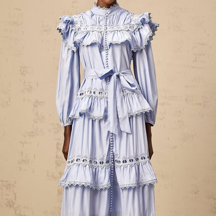 Bonnie Blue Lace Trim Midi Dress