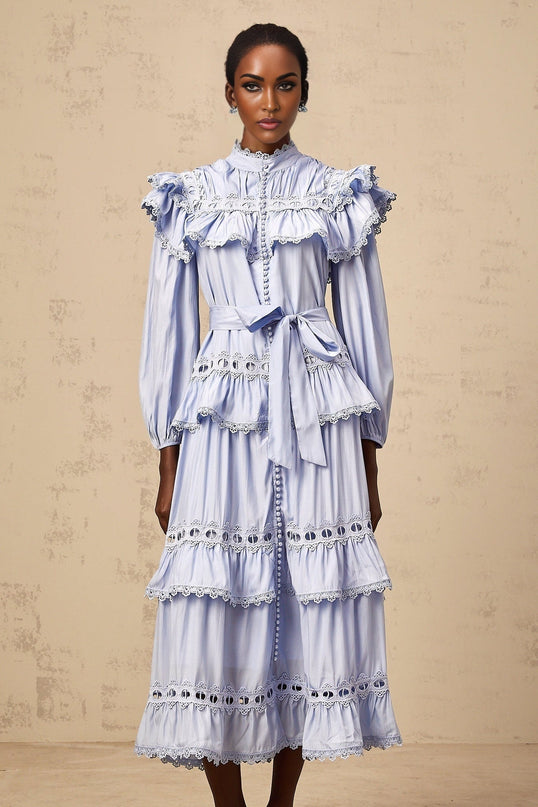 Bonnie Blue Lace Trim Midi Dress