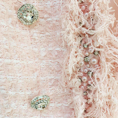 Bouclé Blazer with Fringed Trim & Crystal Buttons - XXS