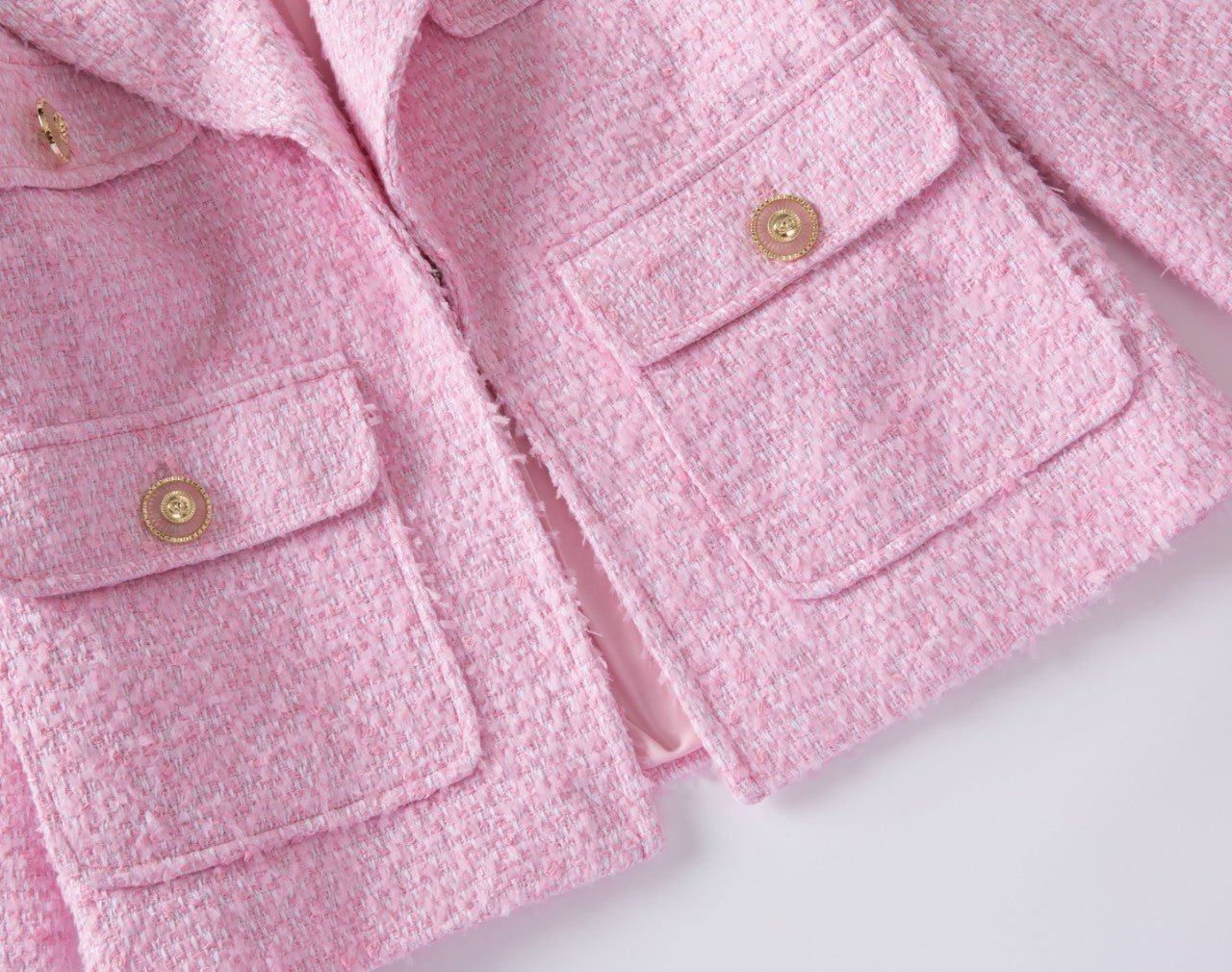 Bouclé Blazer with Gold Button Details - XXS