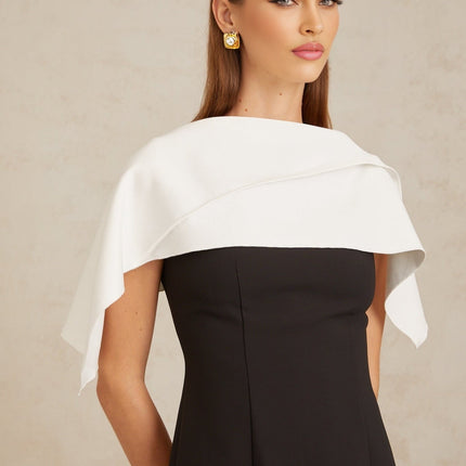 Brenna Black A-Line Cape Mini Dress in Terylene Spandex Blend
