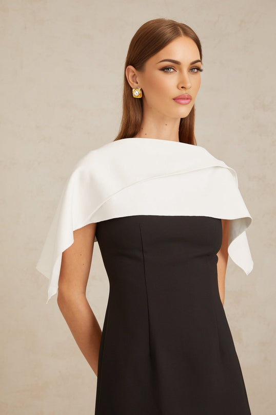 Brenna Black A-Line Cape Mini Dress in Terylene Spandex Blend