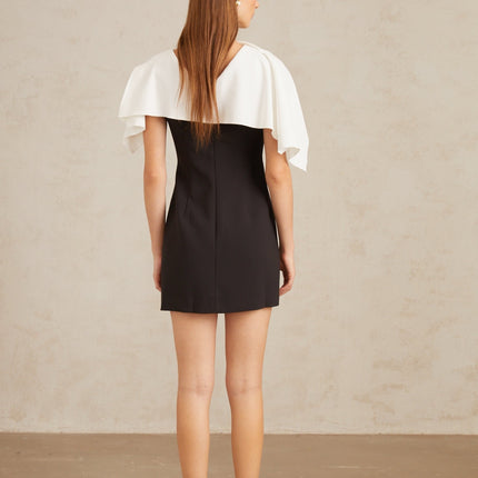 Brenna Black A-Line Mini Dress with Cape Detail