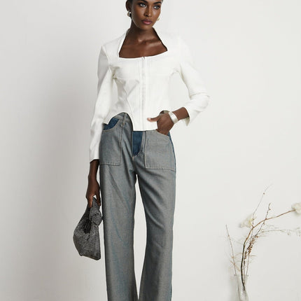 Brenna Blue Wide Leg Panelled Denim Jeans