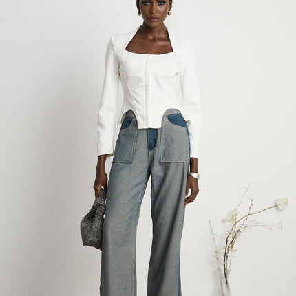 Brenna Blue Wide Leg Panelled Denim Jeans