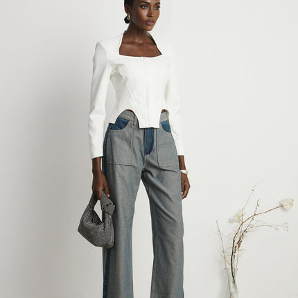 Brenna Blue Wide Leg Panelled Denim Jeans