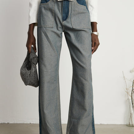 Brenna Blue Wide Leg Panelled Denim Jeans