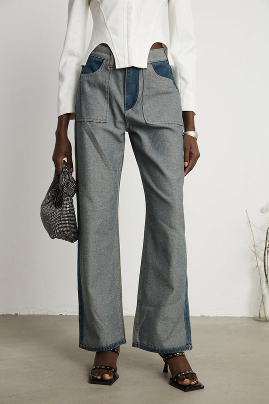 Brenna Blue Wide Leg Panelled Denim Jeans