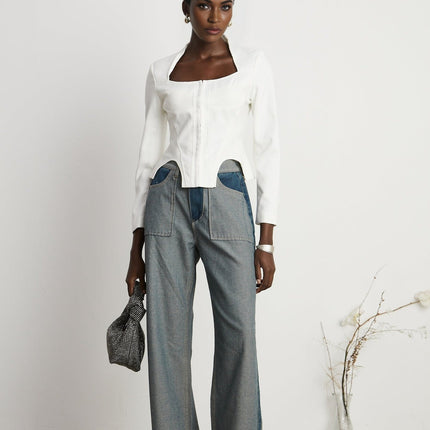 Brenna Blue Wide Leg Panelled Denim Jeans