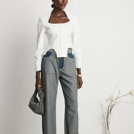 Brenna Blue Wide Leg Panelled Denim Jeans