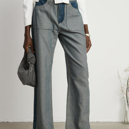 Brenna Blue Wide Leg Panelled Denim Jeans