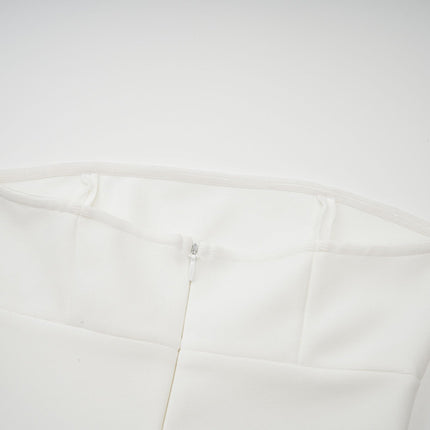 Brenna White Maxi Dress with Tulle Paneling and Godet Design