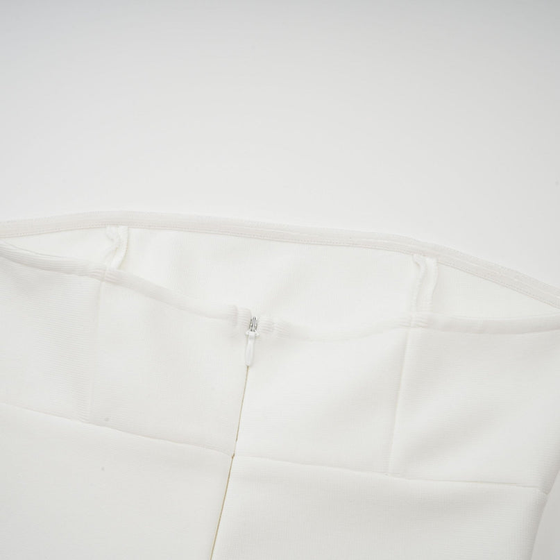 Brenna White Maxi Dress with Tulle Paneling and Godet Design