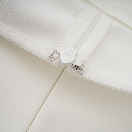 Brenna White Maxi Dress Tulle Paneling Godet Design Pleated Detailing Cinched Waist Off-the-Shoulder Style Rear Zip Fastening Sleeveless Luxury Rayon Nylon Spandex