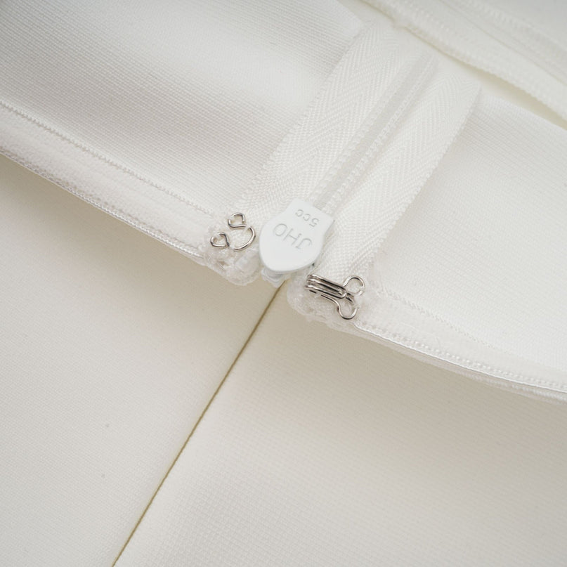 Brenna White Maxi Dress Tulle Paneling Godet Design Pleated Detailing Cinched Waist Off-the-Shoulder Style Rear Zip Fastening Sleeveless Luxury Rayon Nylon Spandex