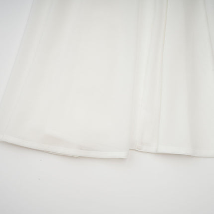 Brenna White Maxi Dress Pleated Cinched Waist Off-Shoulder Tulle Paneling Godet Design
