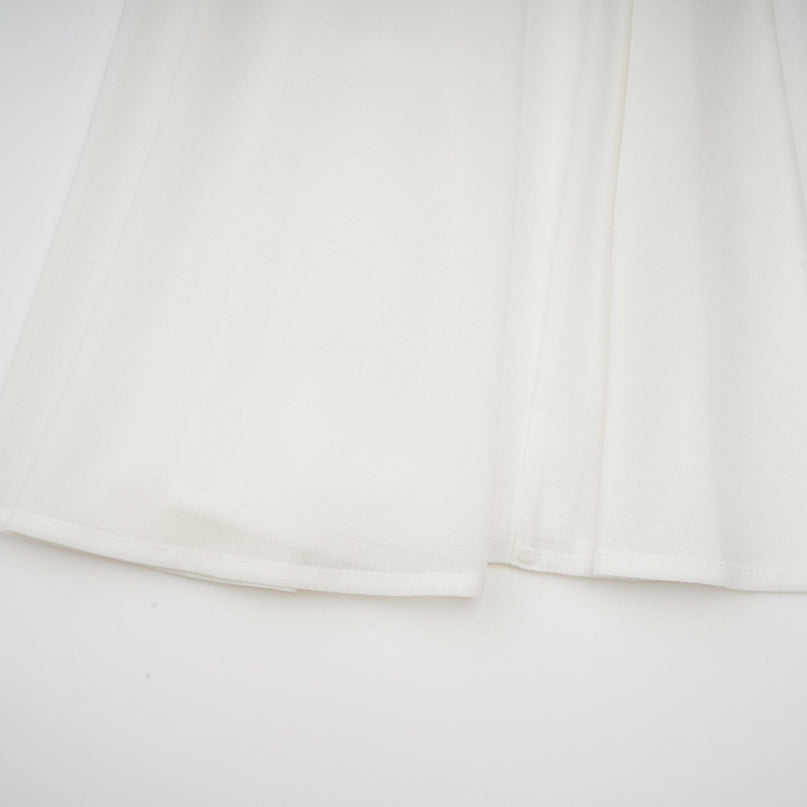 Brenna White Maxi Dress Pleated Cinched Waist Off-Shoulder Tulle Paneling Godet Design