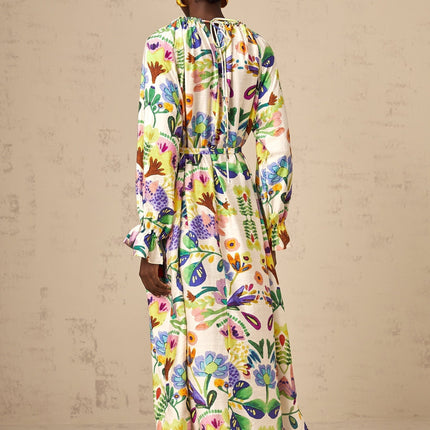 Brenna White Paisley Pleated Midi Dress