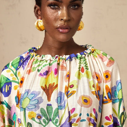 Brenna White Paisley Pleated Midi Dress