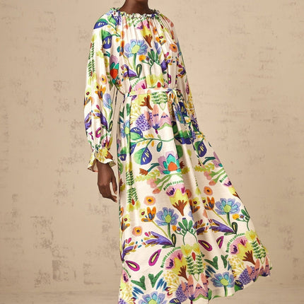 Brenna White Paisley Poplin Midi Dress with Flared Cuffs