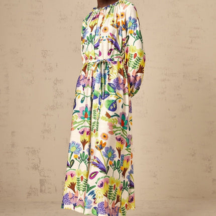 Brenna White Paisley Poplin Midi Dress with Flared Cuffs