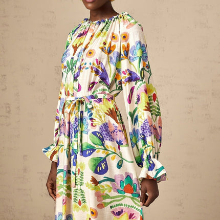 Brenna White Paisley Poplin Midi Dress