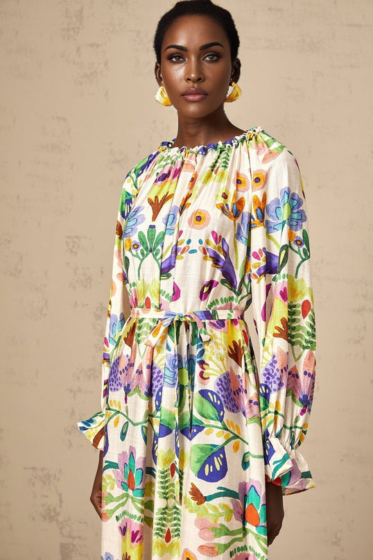 Brenna White Paisley Poplin Midi Dress