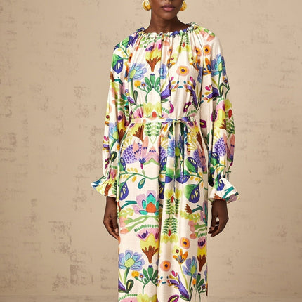 Brenna White Paisley Poplin Midi Dress