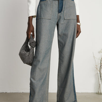 Brenna Wide Leg Panelled Denim Blue Jeans