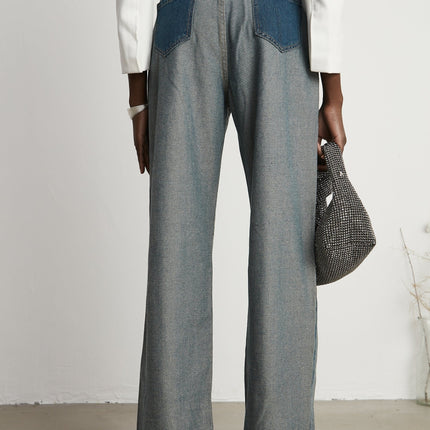 Brenna Wide Leg Panelled Denim Blue Jeans