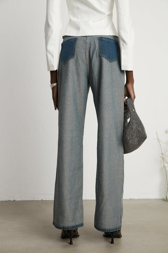 Brenna Wide Leg Panelled Denim Blue Jeans