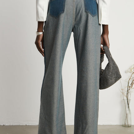 Brenna Wide Leg Panelled Denim Jeans Blue