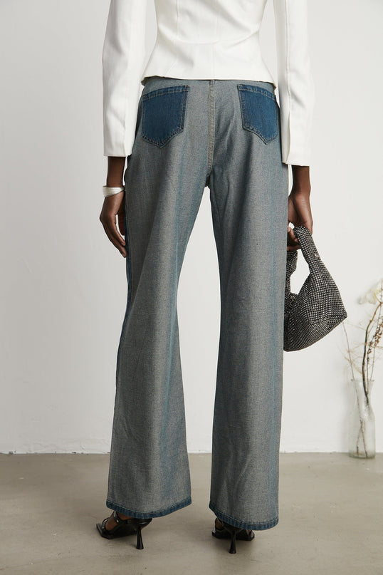 Brenna Wide Leg Panelled Denim Jeans Blue
