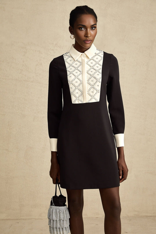 Brianna Black Crystal Embellished Mini Dress
