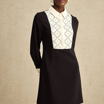 Brianna Black Crystal Embellished Mini Dress